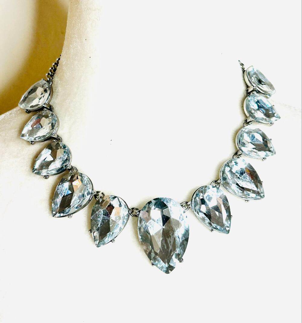 Express Clear Crystal Statement Bib Choker Necklace Teardrop Pear Shape Faceted